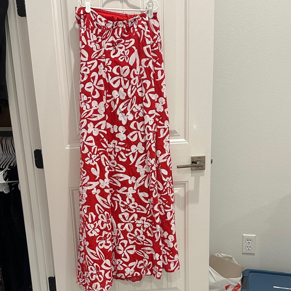 Petal & Pup Red and White Strapless Floral Maxi Dress